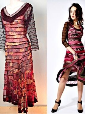 Selma Karaca Landscape Dress Layered Mesh in Wine